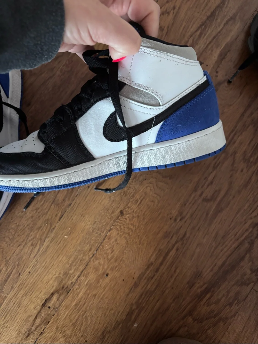 Nike Jordan 1s Kids Black, White and Blue Mid-Top Sneakers